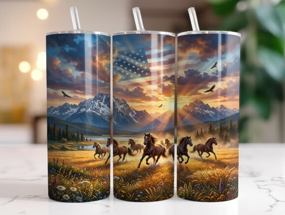 Download Running Horses American Flag Tumbler PNG - American flag tumbler Collection